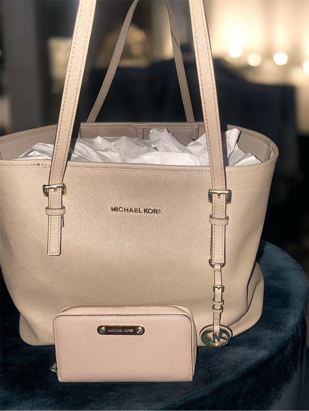 Michael Kors Pebbled Leather Tote And Wallet in Taupe